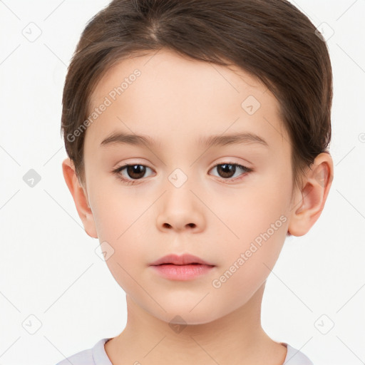 Neutral white child female with short  brown hair and brown eyes