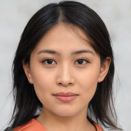 Neutral asian young-adult female with medium  brown hair and brown eyes