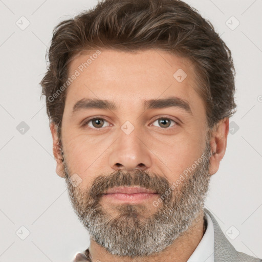 Neutral white adult male with short  brown hair and brown eyes