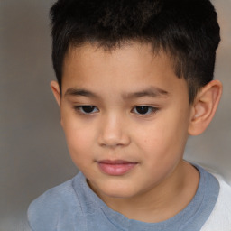 Joyful white child male with short  brown hair and brown eyes