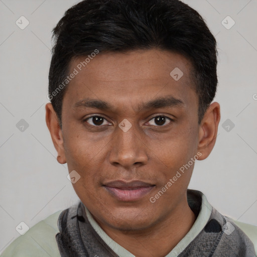 Neutral asian young-adult male with short  black hair and brown eyes