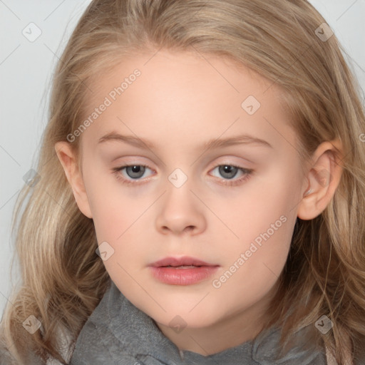 Neutral white child female with medium  brown hair and grey eyes