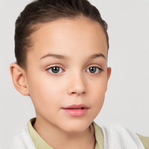 Neutral white child female with short  brown hair and brown eyes