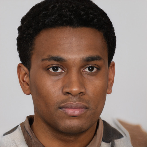 Neutral black young-adult male with short  brown hair and brown eyes