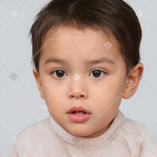 Neutral white child female with short  brown hair and brown eyes