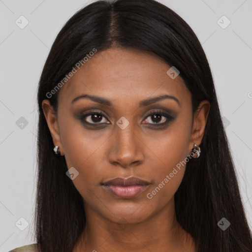 Neutral black young-adult female with long  black hair and brown eyes