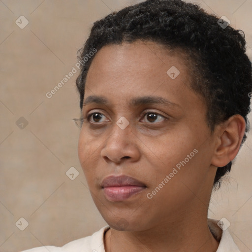 Neutral black young-adult male with short  brown hair and brown eyes