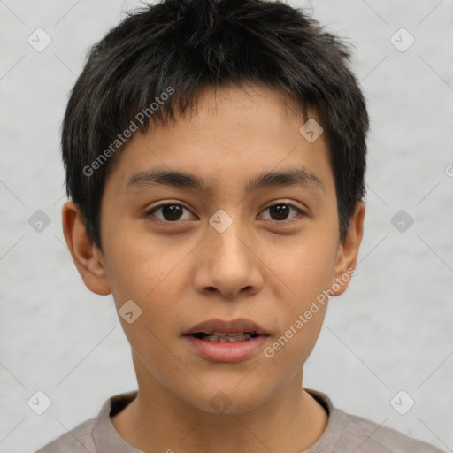 Neutral asian young-adult male with short  brown hair and brown eyes