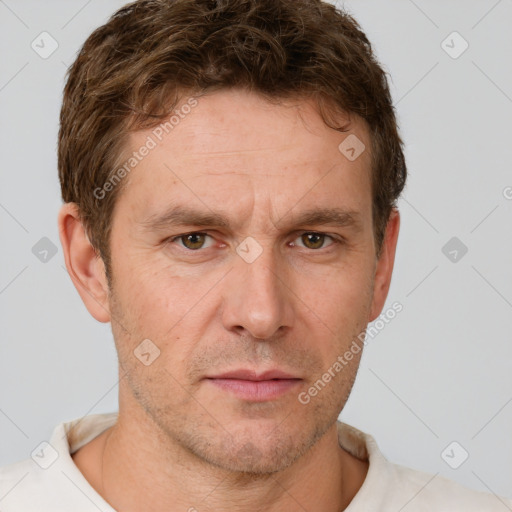 Neutral white adult male with short  brown hair and brown eyes