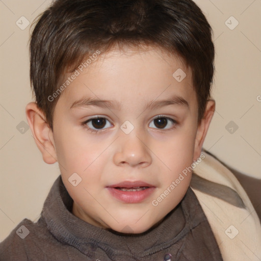 Joyful white child male with short  brown hair and brown eyes