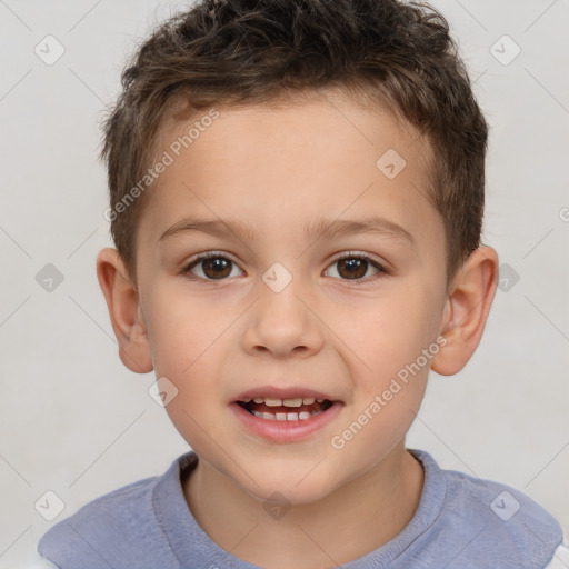 Joyful white child male with short  brown hair and brown eyes