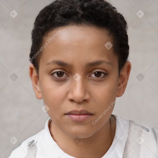 Neutral white child female with short  brown hair and brown eyes