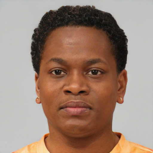 Neutral black young-adult male with short  brown hair and brown eyes