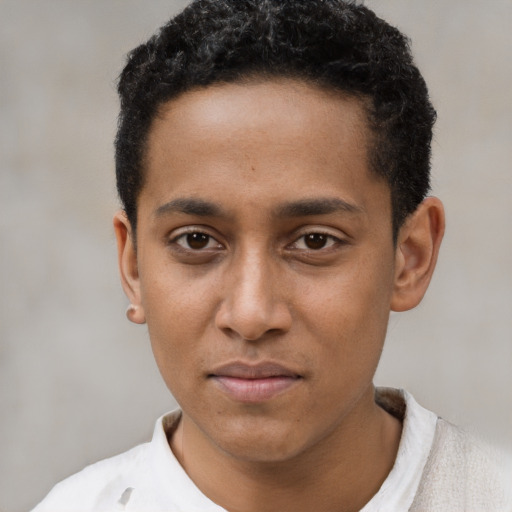 Neutral black young-adult male with short  brown hair and brown eyes