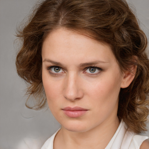 Neutral white young-adult female with medium  brown hair and blue eyes