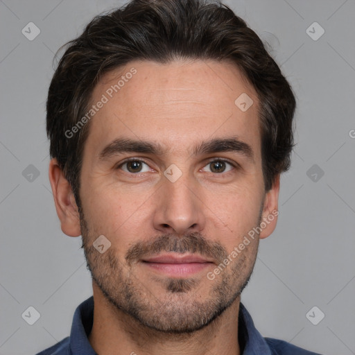 Neutral white adult male with short  brown hair and brown eyes