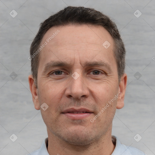 Neutral white adult male with short  brown hair and brown eyes