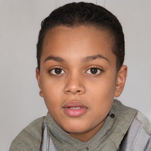 Neutral latino child female with short  brown hair and brown eyes