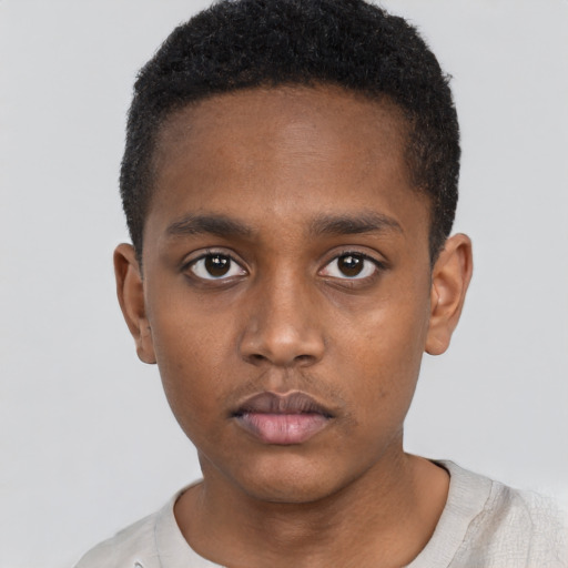 Neutral black young-adult male with short  brown hair and brown eyes