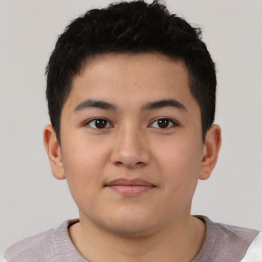 Neutral asian young-adult male with short  brown hair and brown eyes