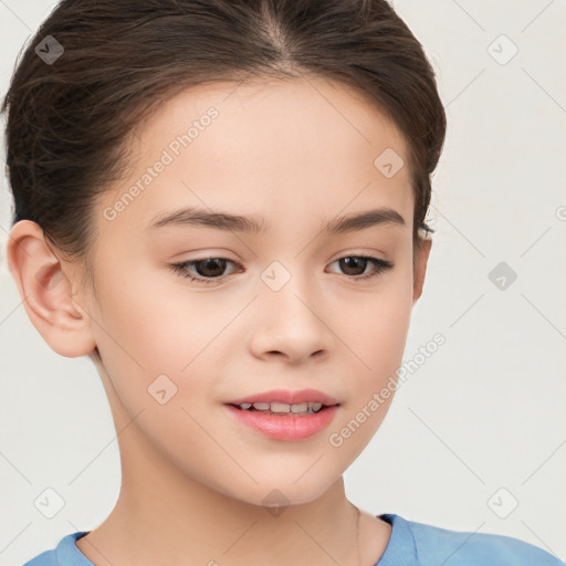 Joyful white child female with short  brown hair and brown eyes