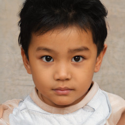 Neutral asian child male with short  brown hair and brown eyes