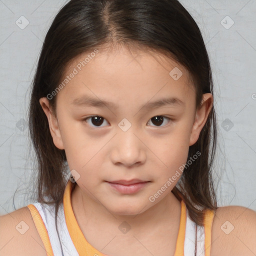 Neutral white child female with medium  brown hair and brown eyes