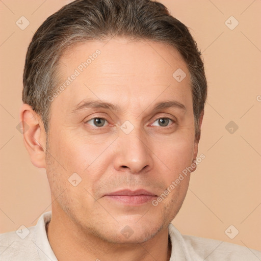 Neutral white adult male with short  brown hair and brown eyes