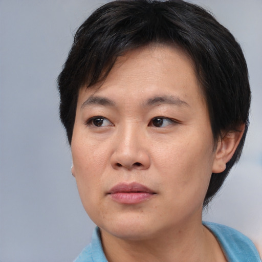 Neutral asian young-adult male with short  brown hair and brown eyes