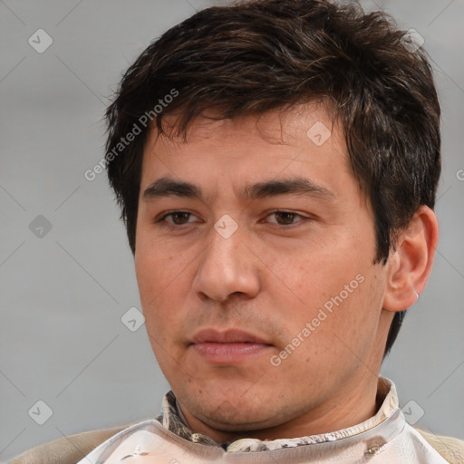 Neutral white adult male with short  brown hair and brown eyes