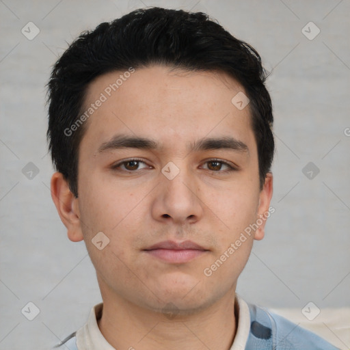 Neutral asian young-adult male with short  brown hair and brown eyes