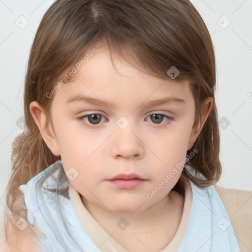 Neutral white child female with medium  brown hair and brown eyes