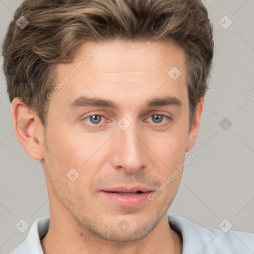 Neutral white adult male with short  brown hair and brown eyes