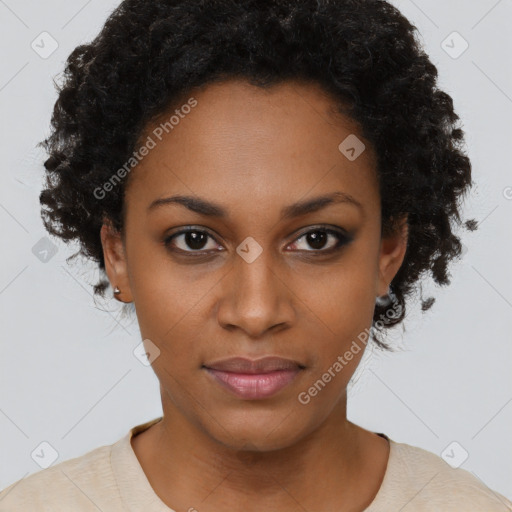 Neutral black young-adult female with short  brown hair and brown eyes