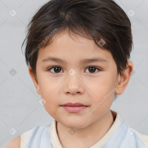 Neutral white child female with short  brown hair and brown eyes