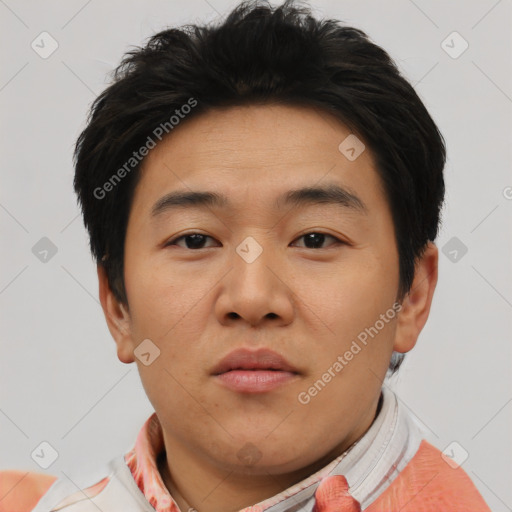 Neutral asian young-adult male with short  brown hair and brown eyes