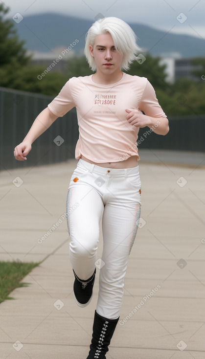 Young adult non-binary with  white hair