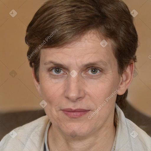 Joyful white adult male with medium  brown hair and brown eyes