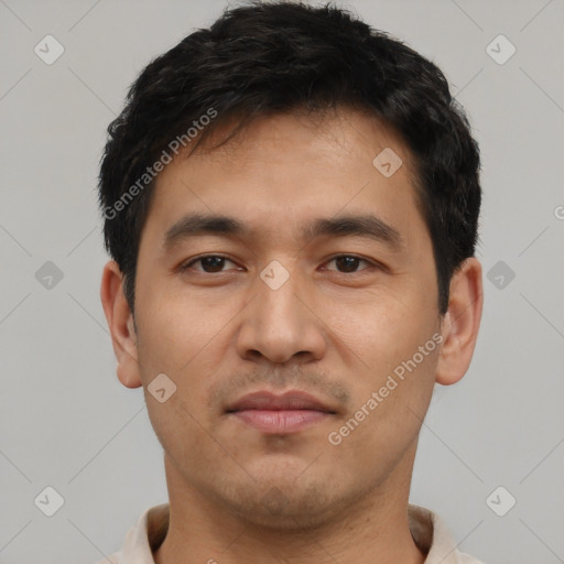 Neutral asian young-adult male with short  brown hair and brown eyes