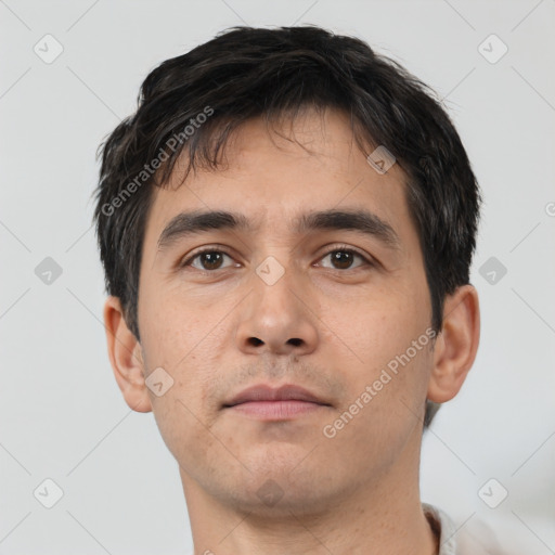 Neutral asian young-adult male with short  brown hair and brown eyes