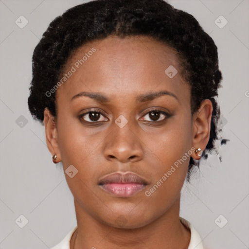 Neutral black young-adult female with short  brown hair and brown eyes