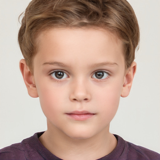 Neutral white child male with short  brown hair and grey eyes