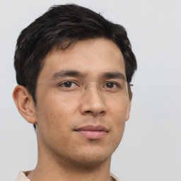 Neutral asian young-adult male with short  brown hair and brown eyes