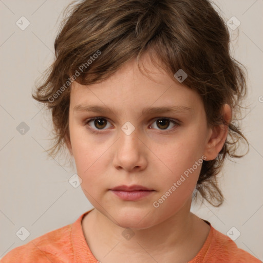 Neutral white child female with medium  brown hair and brown eyes