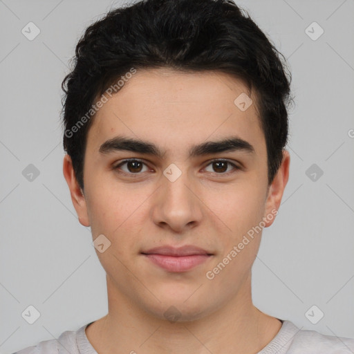 Neutral asian young-adult male with short  brown hair and brown eyes