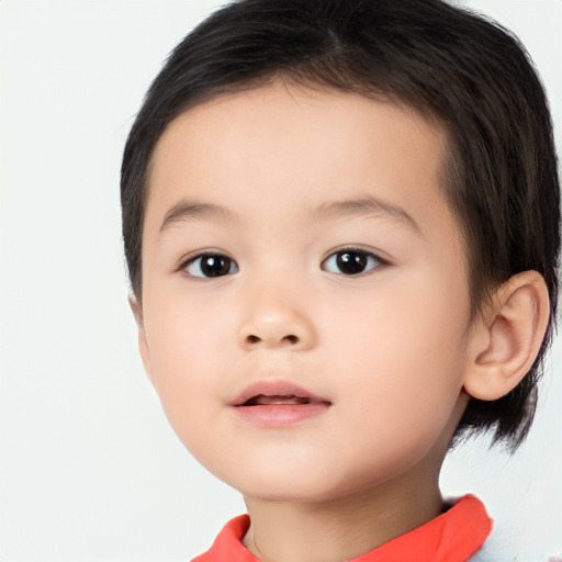 Neutral asian child female with short  brown hair and brown eyes