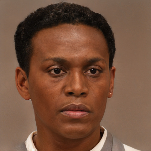 Neutral black young-adult male with short  brown hair and brown eyes