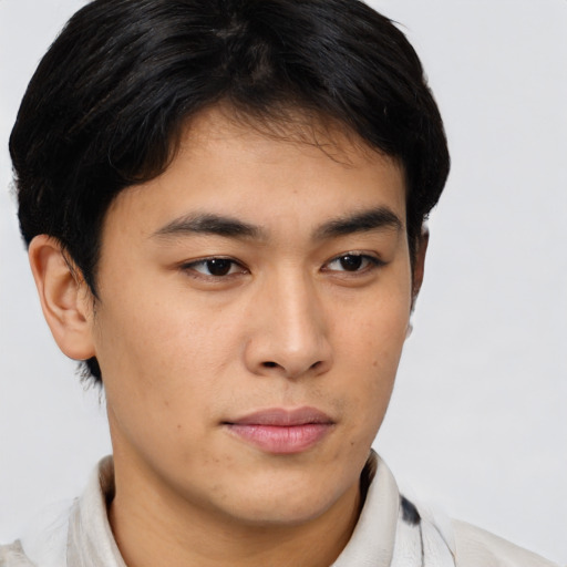 Neutral asian young-adult male with short  brown hair and brown eyes
