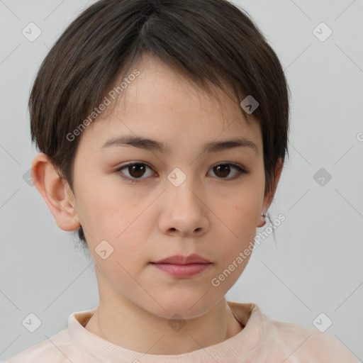 Neutral white child female with short  brown hair and brown eyes