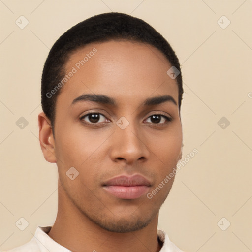 Neutral latino young-adult male with short  brown hair and brown eyes